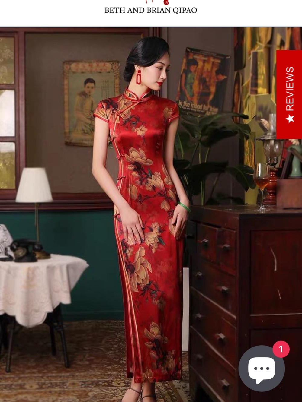 19 mome mulberry silk, High end, Floral long Qipao for Wedding